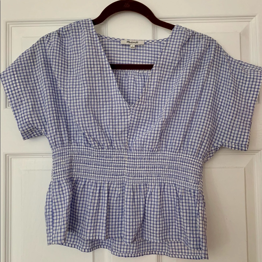 Madewell gingham smocked waist top